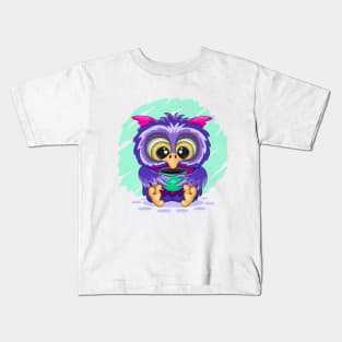 Cartoon owl with a cup Kids T-Shirt